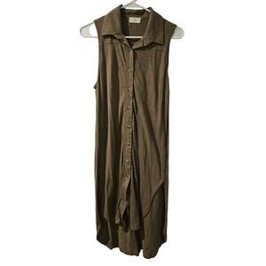 Anthropologie T.la Moss Green Sleeveless Button Front Long Top‎ sz Small